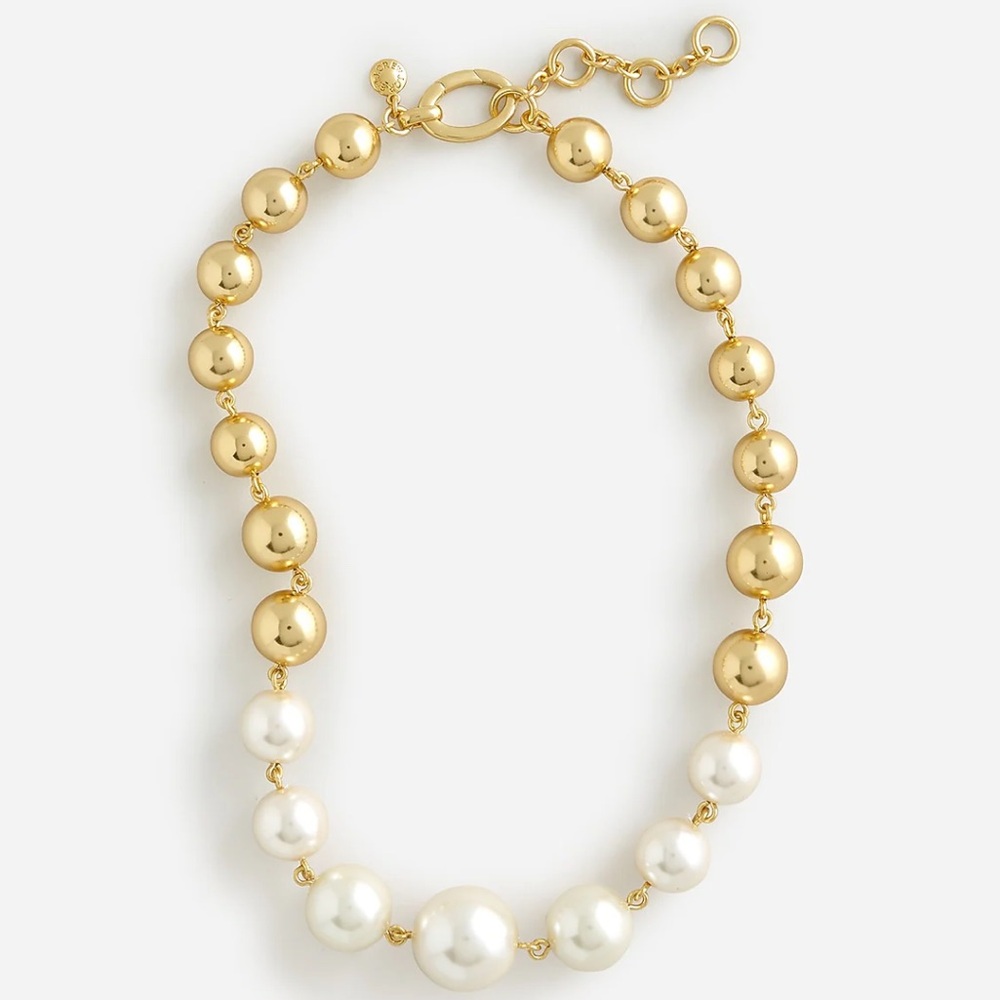 NWT J. Crew PEARL & METALLIC Gold Necklace